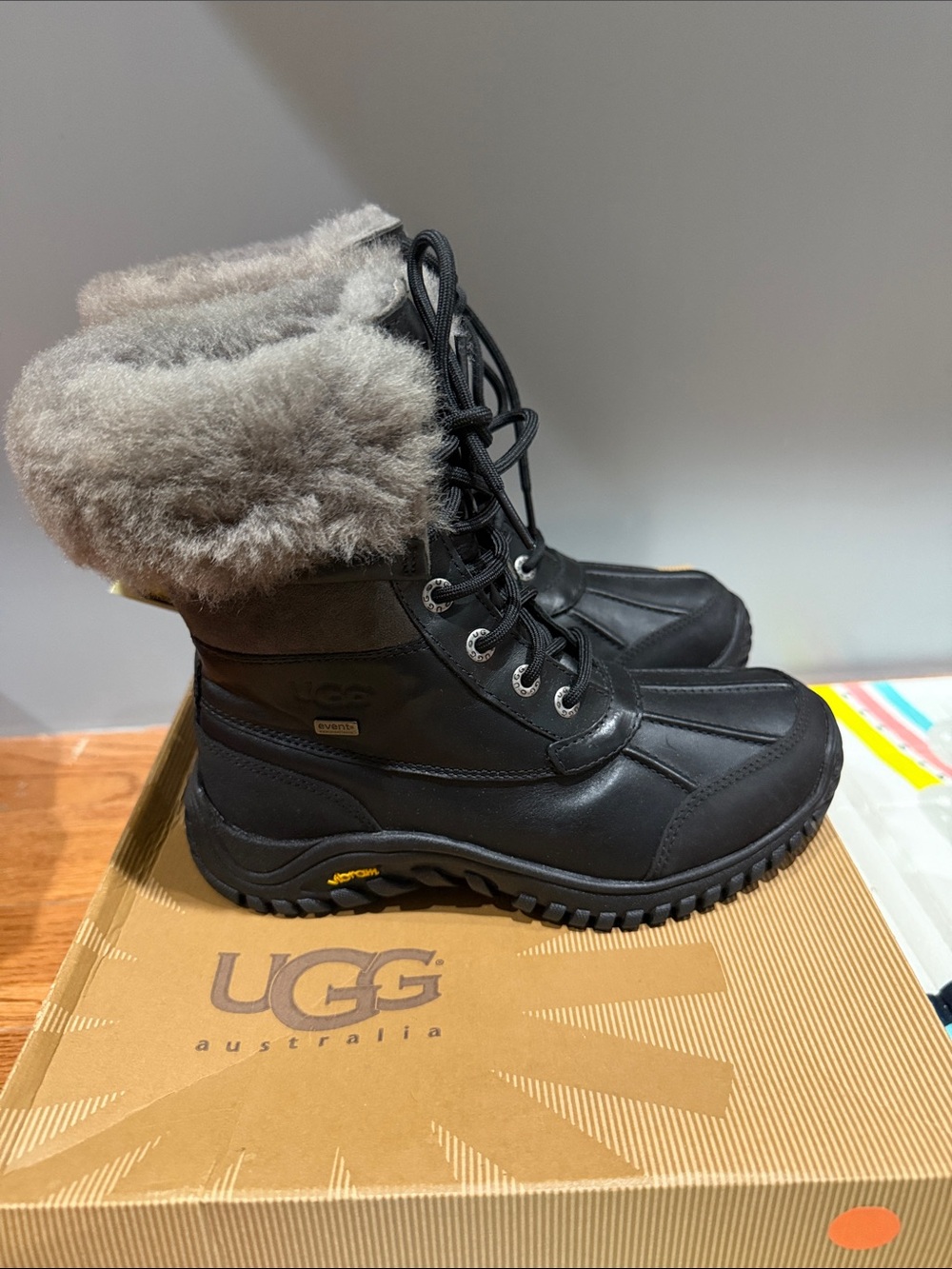 UGG Black Lace-Up Winter Boot with Gray Shearling Cuff